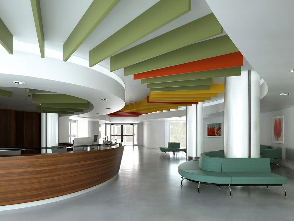 Acoustic ceiling panels installed in modern office interior